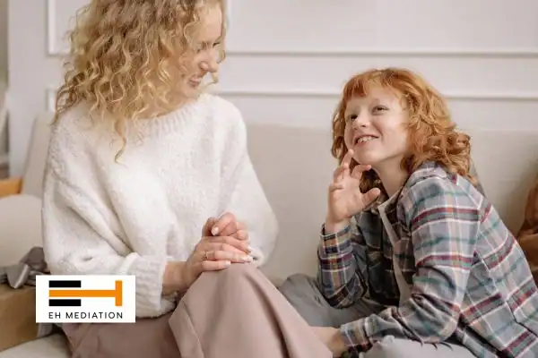 Happy mother and child after sorting child arrangements mediation Winchester
